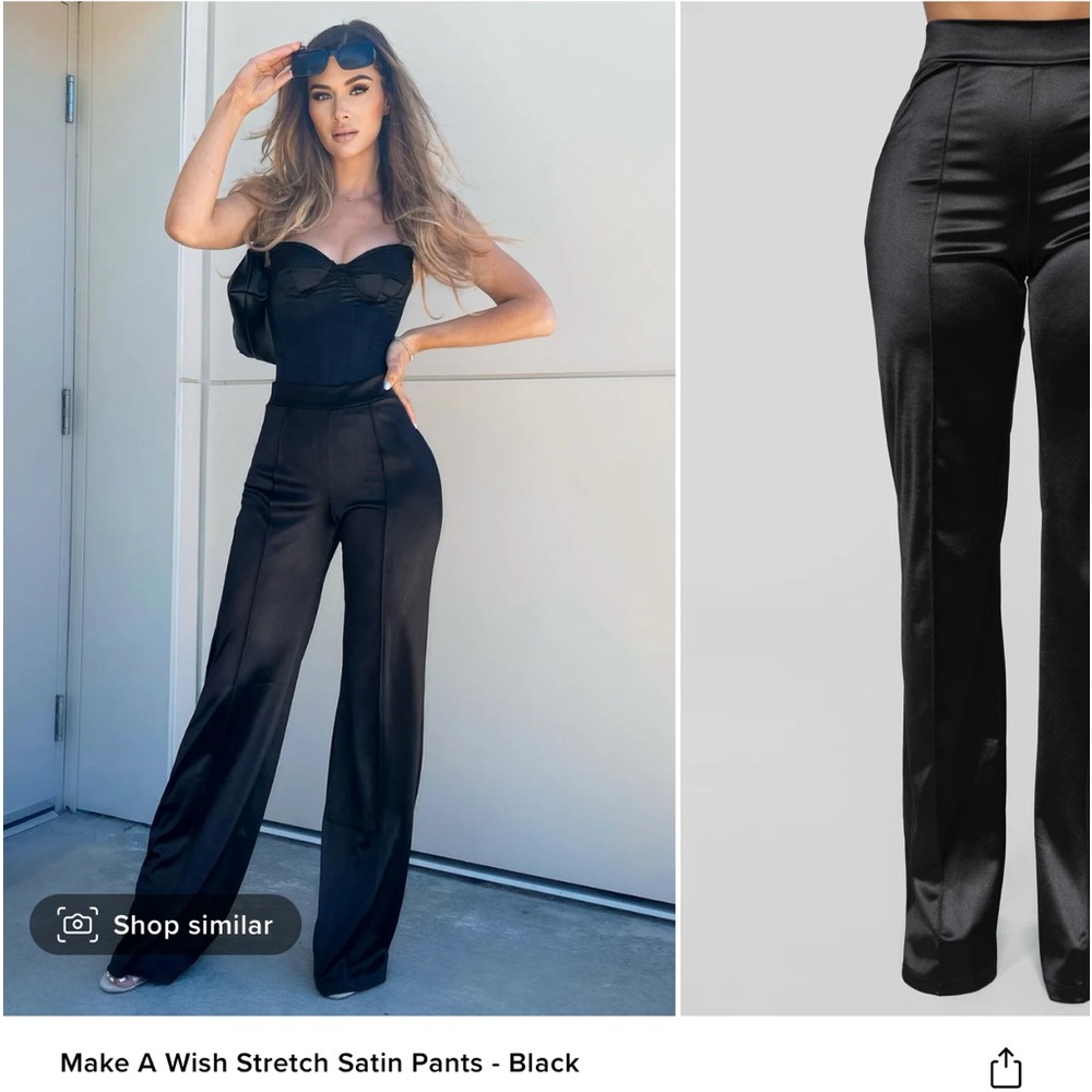 Satin black wide legs dress trousers Fashion Nova M